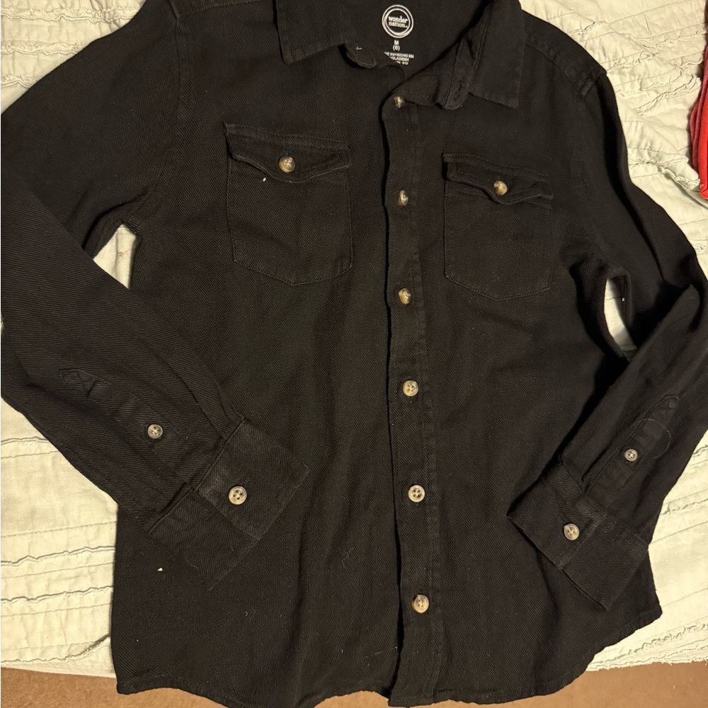 Black Denim Button Down Shirt with Collared Neckline